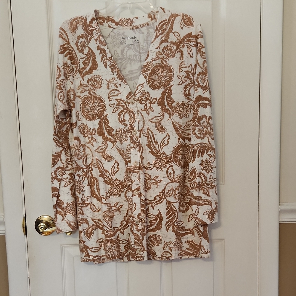 AnyBody Lounge Cozy Knit LS Printed  Cardigan Size Small  NWOT
